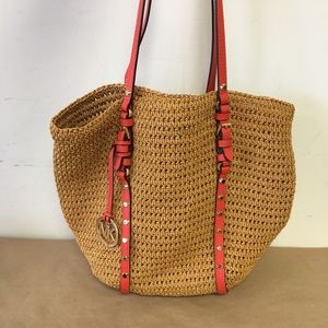 Michael Kors Straw & Orange Leather Purse NWOT NEW